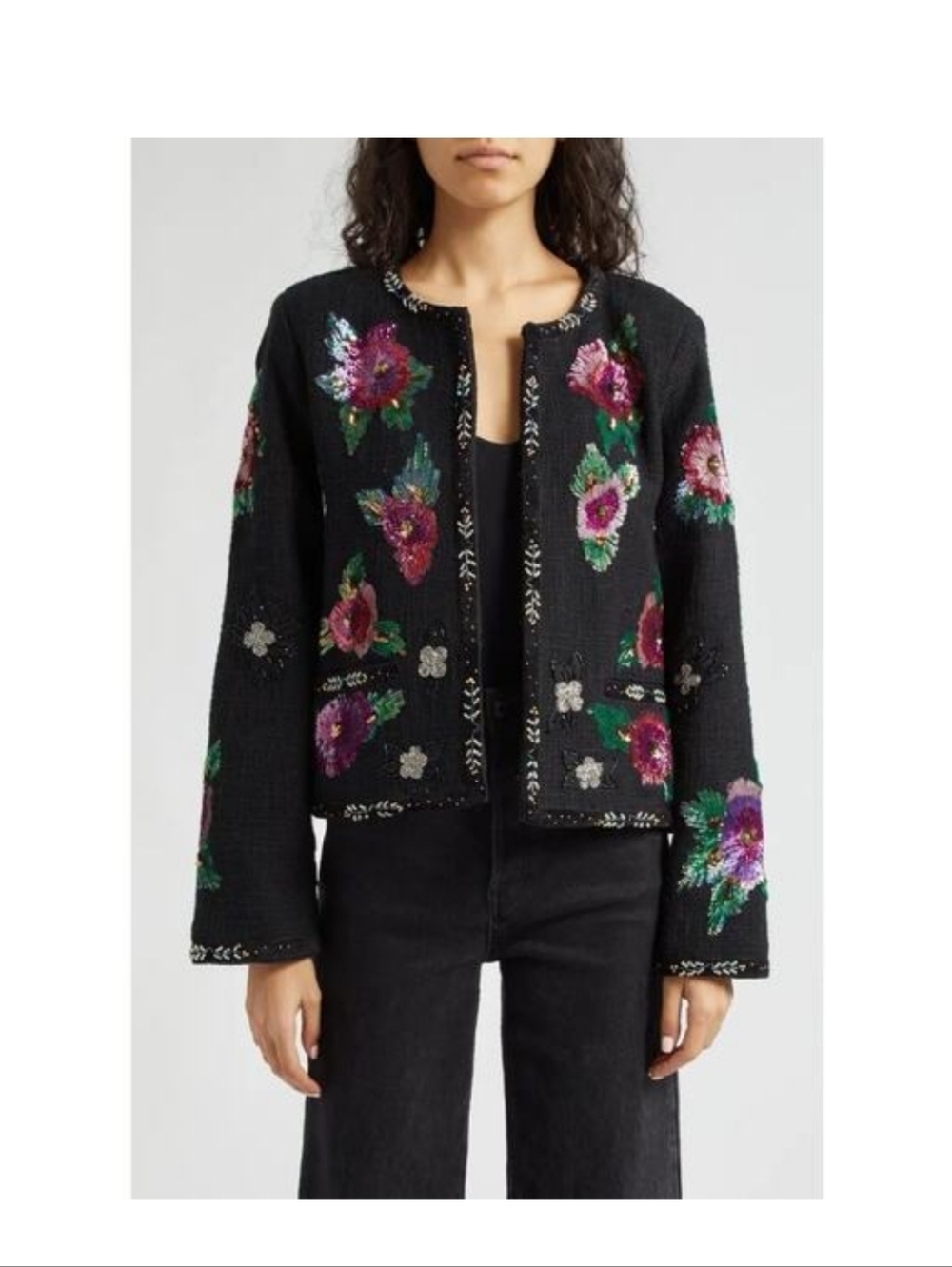 Sea New York Black Sequin Floral Cardigan